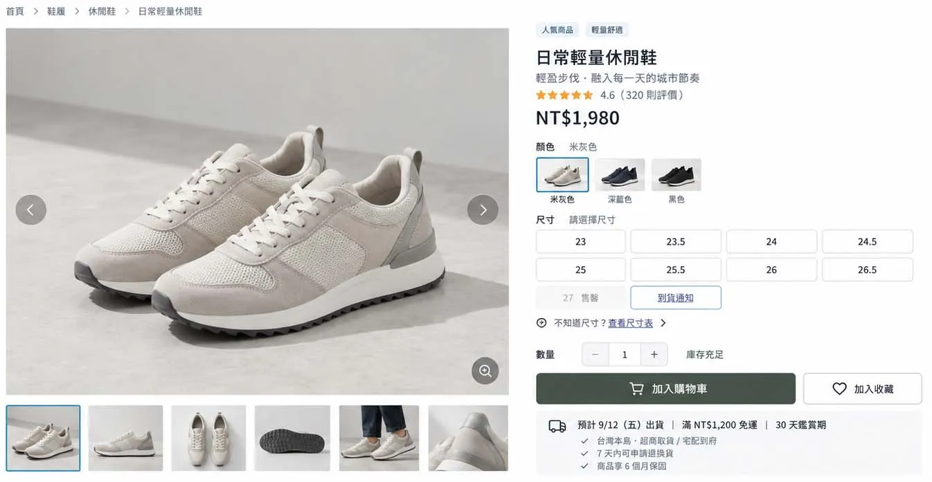 電商 產品頁尺寸範例