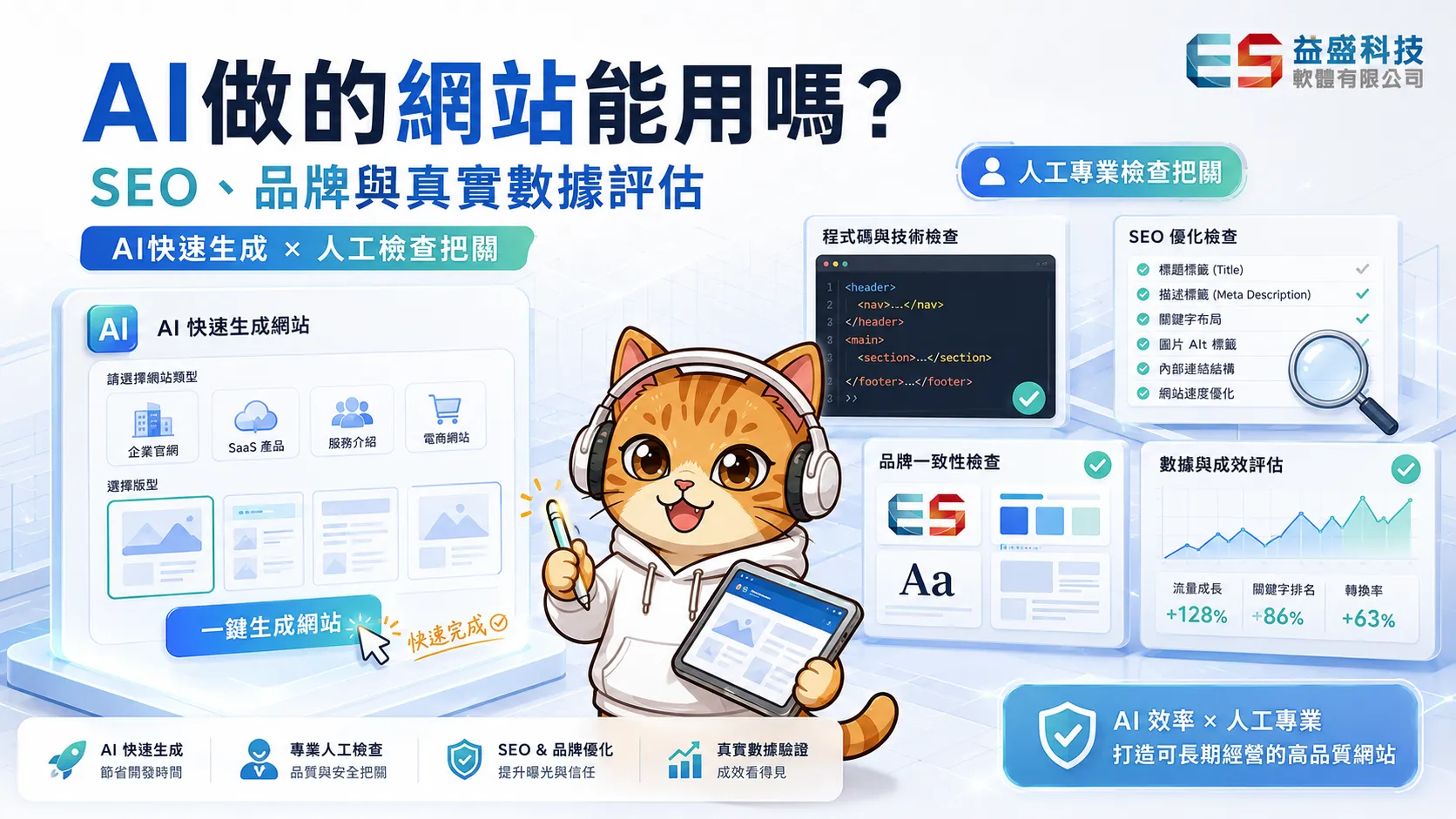AI生成網站與人工SEO及品牌檢查對照