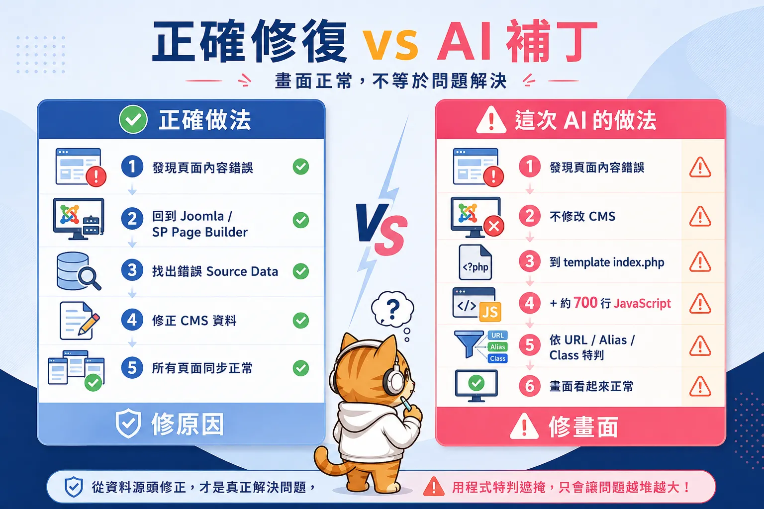 網站正確修復 vs AI 補丁
