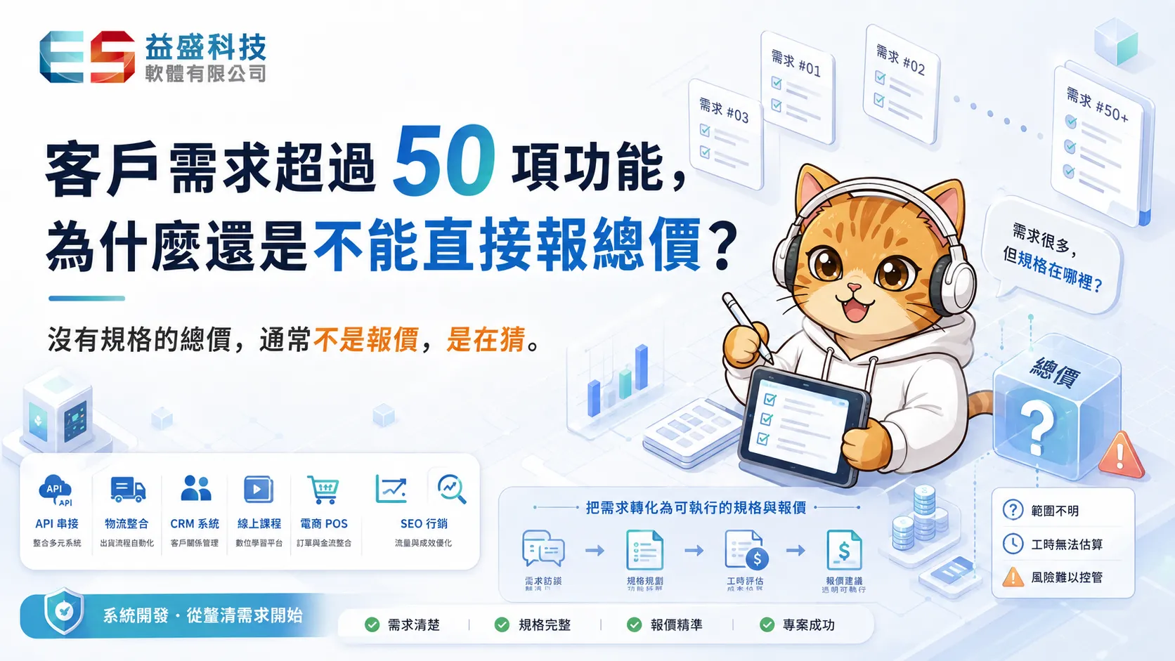 客戶需求超過 50 項 電商 網站 功能， 為什麼不能直接報價？